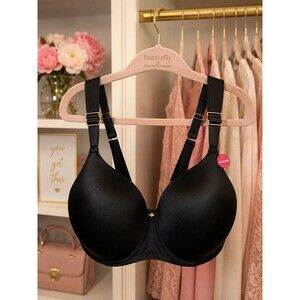 Ashley Stewart Butterfly Black 46DDD Bra Double Back Strap Underwire NWOT Plus +